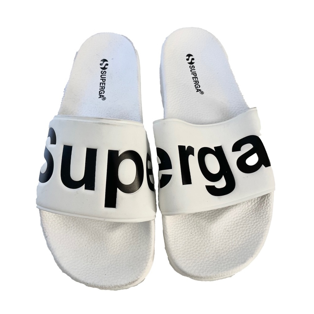 Superga- white and black logo pool slides- 8